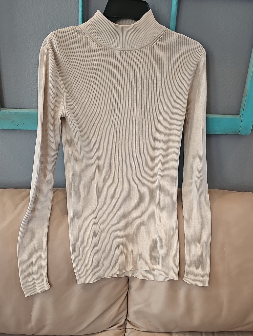 Pendleton Cream Ribbed Mock Neck Long Sleeve Top